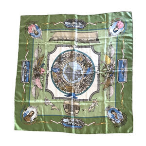 HERMES PARIS 100% Silk Scarf M/I France Ships Maps Famous Men Pink Green Blue